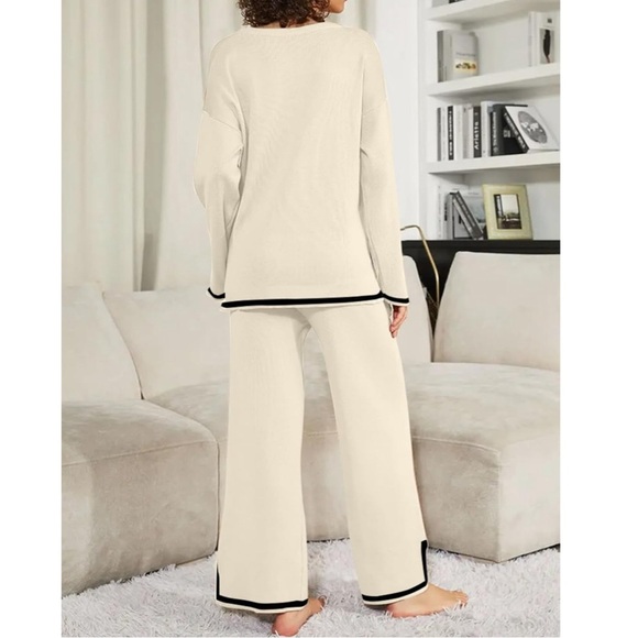 Two Piece Sweater Set Long Sleeve Wide Leg Pants Outfit - Picture 2 of 5